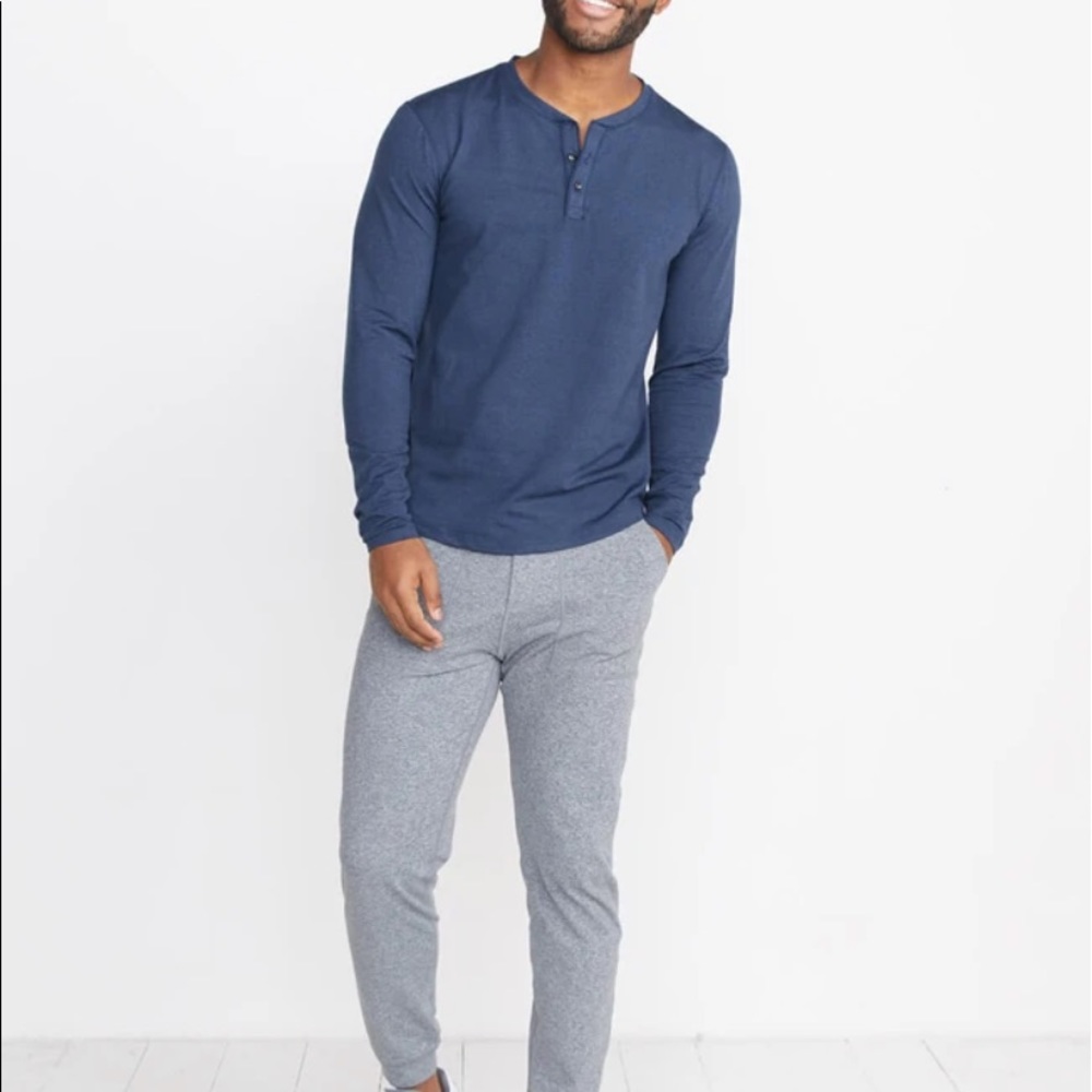 Mens Marine Layer Sport heathered blue henley shirt - L